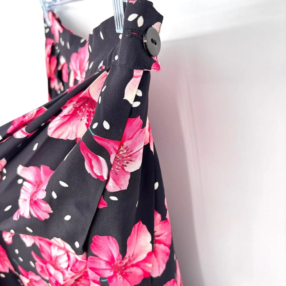Vintage MaxMara‎ Silk Floral Polka Dot Pleated Skirt Made in Italy Pink Black 8